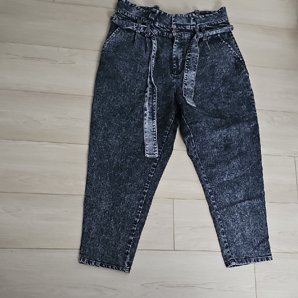 Who What Wear High Rise Tie Waist Black Acid Wash Jeans